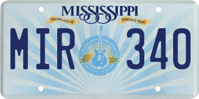 MS license plate MIR340