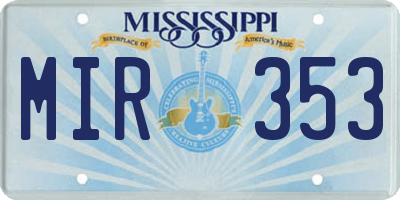 MS license plate MIR353