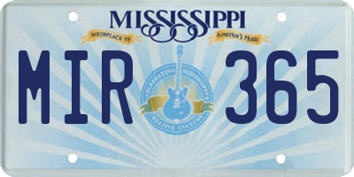 MS license plate MIR365