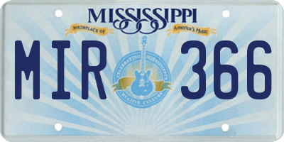 MS license plate MIR366