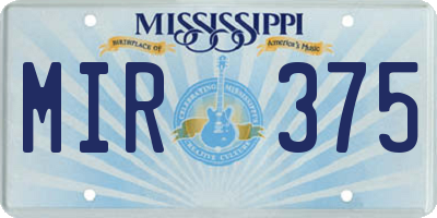 MS license plate MIR375
