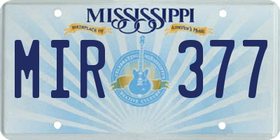 MS license plate MIR377