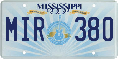 MS license plate MIR380