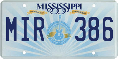 MS license plate MIR386