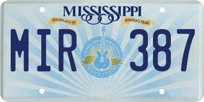 MS license plate MIR387