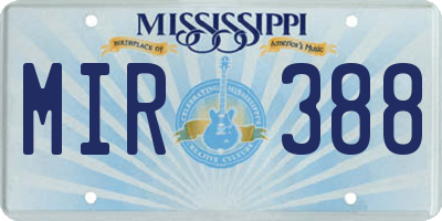 MS license plate MIR388