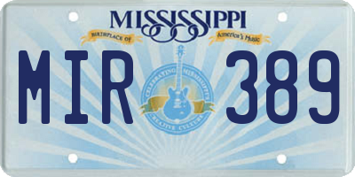 MS license plate MIR389