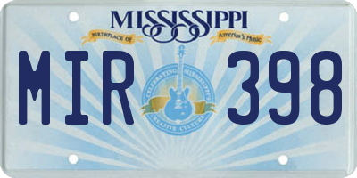 MS license plate MIR398