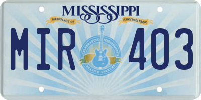 MS license plate MIR403