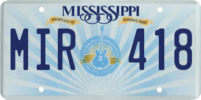 MS license plate MIR418