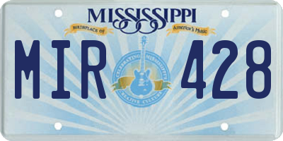 MS license plate MIR428