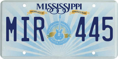 MS license plate MIR445