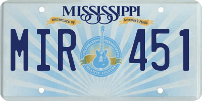 MS license plate MIR451