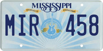 MS license plate MIR458