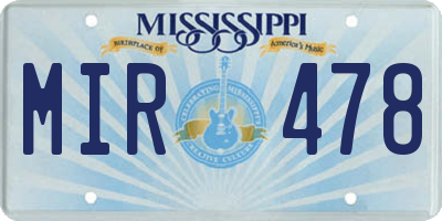 MS license plate MIR478