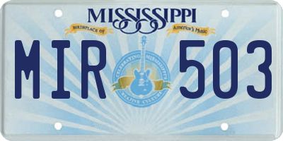 MS license plate MIR503
