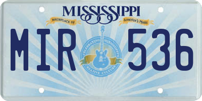 MS license plate MIR536