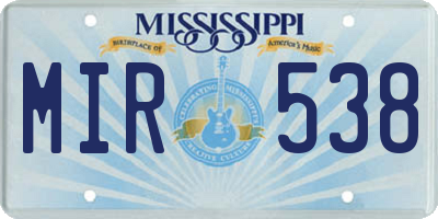 MS license plate MIR538
