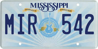 MS license plate MIR542