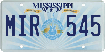 MS license plate MIR545