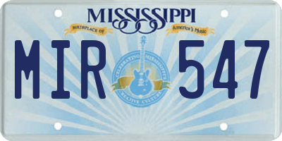 MS license plate MIR547