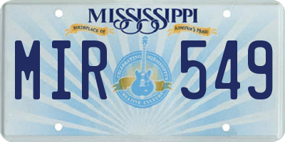MS license plate MIR549