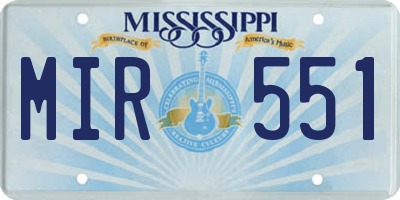 MS license plate MIR551