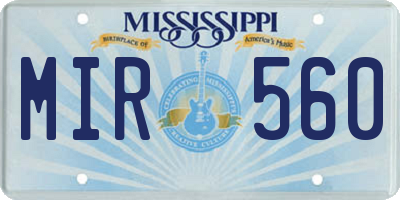 MS license plate MIR560