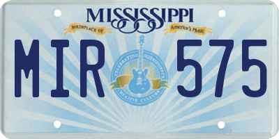 MS license plate MIR575