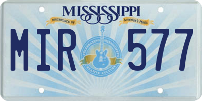 MS license plate MIR577