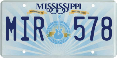 MS license plate MIR578