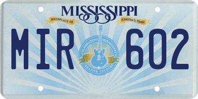 MS license plate MIR602