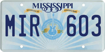 MS license plate MIR603