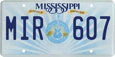 MS license plate MIR607