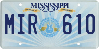 MS license plate MIR610