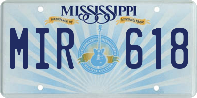 MS license plate MIR618