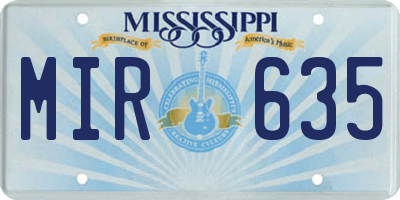 MS license plate MIR635