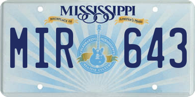 MS license plate MIR643