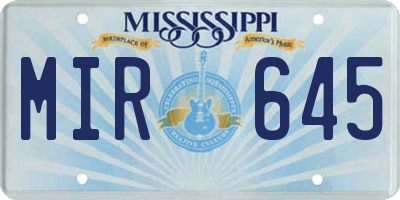 MS license plate MIR645