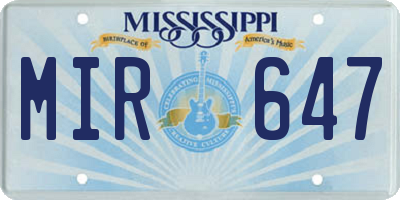 MS license plate MIR647