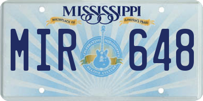 MS license plate MIR648