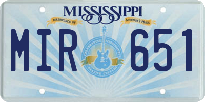 MS license plate MIR651