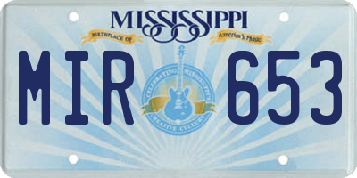 MS license plate MIR653