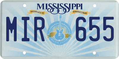 MS license plate MIR655