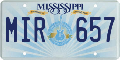 MS license plate MIR657