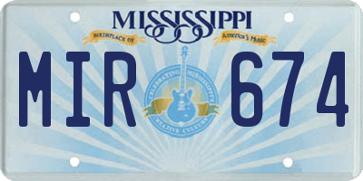 MS license plate MIR674