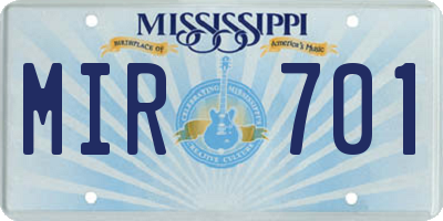 MS license plate MIR701