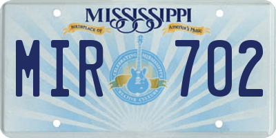 MS license plate MIR702