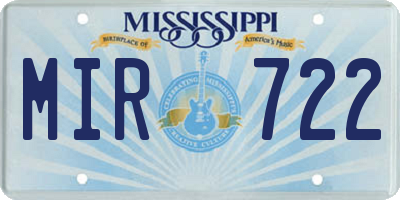 MS license plate MIR722