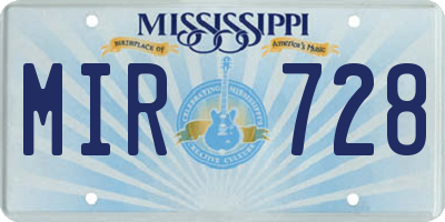 MS license plate MIR728